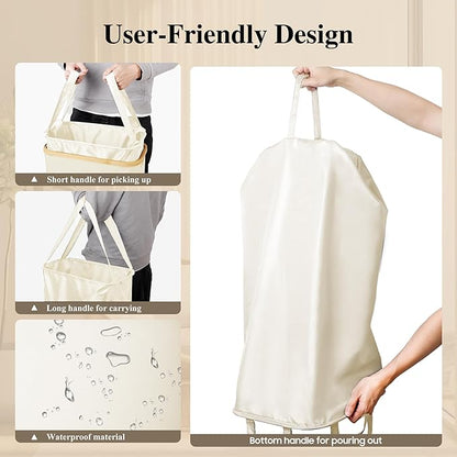 Foluck Slim Laundry Hamper, 60L Waterproof Narrow Laundry Basket with Lid and Removable Bag, Collapsible Tall Clothes Hamper with Bamboo Handles for Clothes Toys in Dorm Bedroom Bathroom, Beige