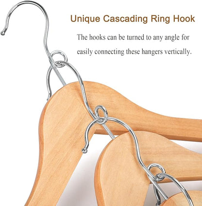TOPIA HANGER Wooden Hangers 30 Pack, Space Saving Coat Hanger with 360° Swivel Cascading Ring Hook, Non Slip Pants Bar and Shoulder Notches for Camisole, Jacket, Suit, Clothes Hangers -CT62N30