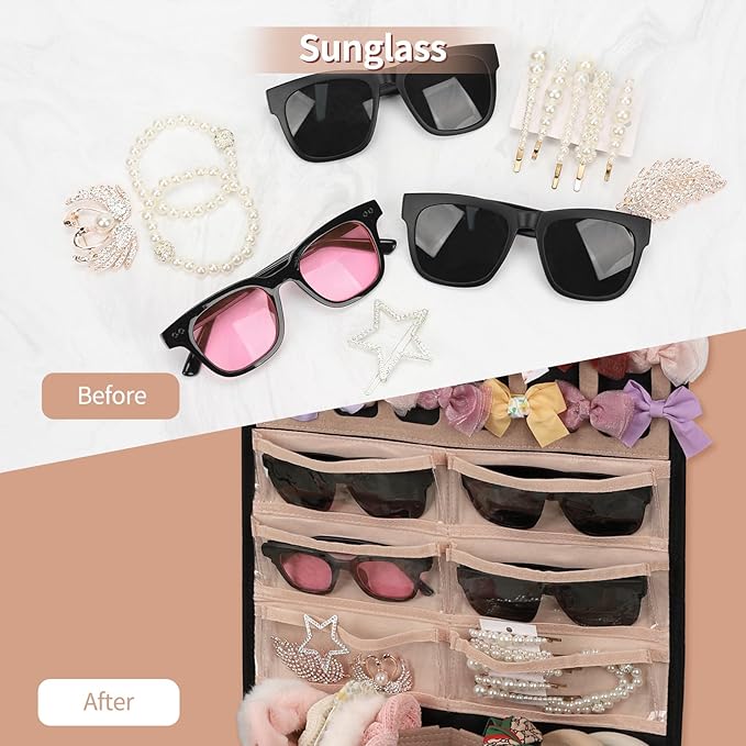 Ethereal Hanging Claw Clip Organizer for Women/Girls, Hair Bows Holder with Hanger Metal Hooks, Hair Accessories Organizer for Sunglasses, Hair Clip, Scrunchies (Only Bag)