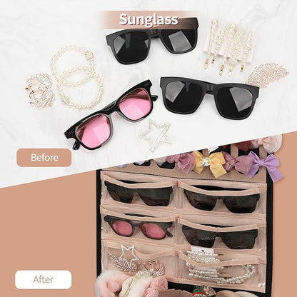 Ethereal Hanging Claw Clip Organizer for Women/Girls, Hair Bows Holder with Hanger Metal Hooks, Hair Accessories Organizer for Sunglasses, Hair Clip, Scrunchies (Only Bag)