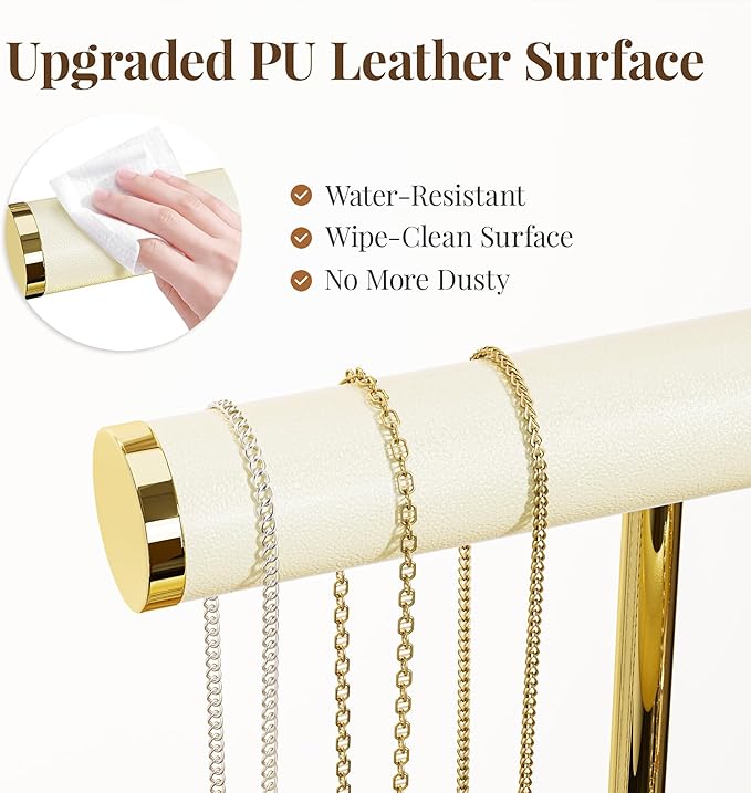 bussdis 3 Tier Bracelet Holder Display - Beige Leather Bracelet Holder, Detachable T Bar Jewelry Holder Organizer for Bracelet, Necklace, Earrings, Rings, Watches, Bangle