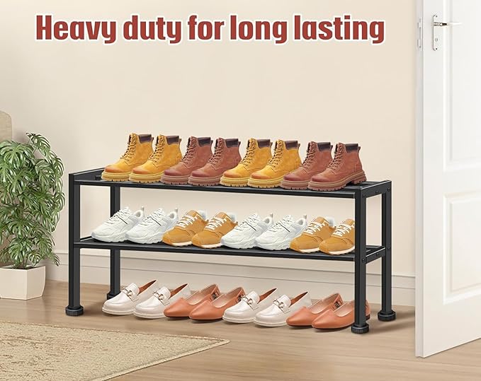 KEETDY 3-Tier Long Shoe Rack for Closet and 2 Tier Metal Shoe Organizer