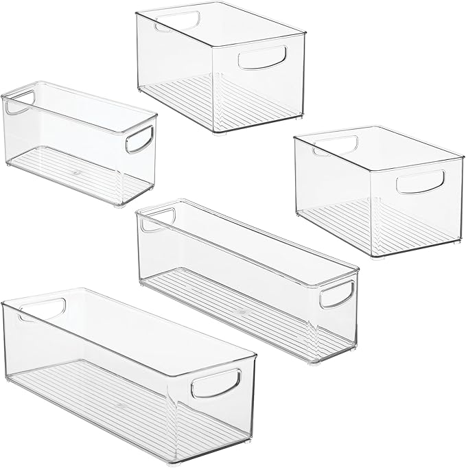 iDesign Stackable Pantry Bins with Handles, 4 Different Sizes, 5 Pack, Clear, Made in USA
