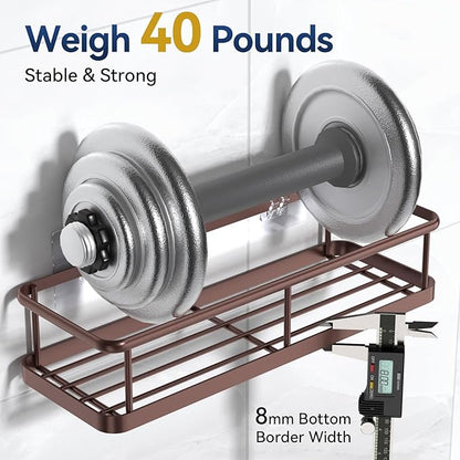 YASONIC Shower Caddy 3 Pack Rustproof Shower Organizer, Large Capacity Shower Shelves for Inside Shower, Bathroom Organizers and Storage with Soap Holder and 12 Hooks, Adhesive Shower Storage Bronze