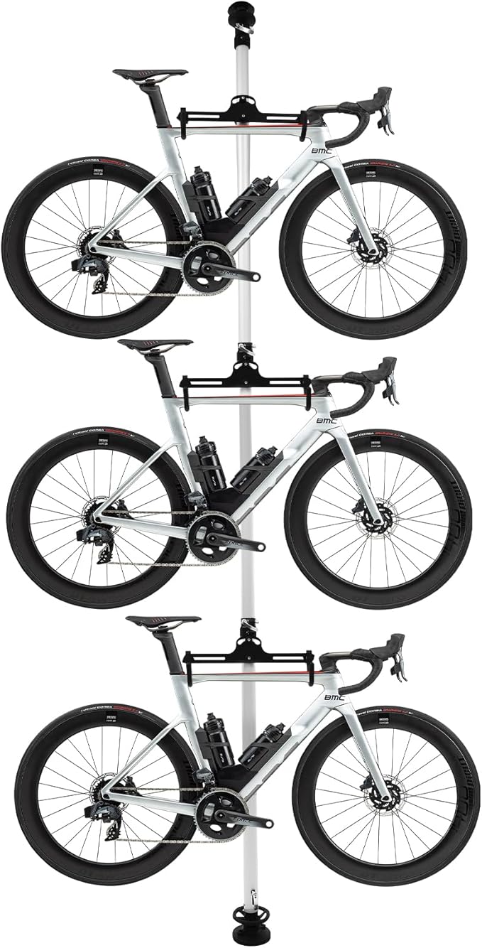 LYNICESHOP Bike Stand, 3 Bike Storage Rack Vertical Bracket for Bicycles, 360° Adjustable Hook Indoor Bike Storage Pole Stand for Garage Indoor Apartment