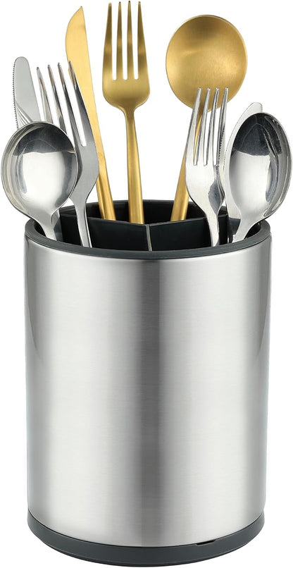 kitchen Utensil Holder Counter, DV Stainless Steel Rotating Cooking Spatula Utensils Holder Caddy (3 Compartment, 360°Rotating)