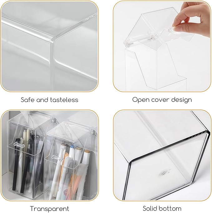 Square Acrylic Cosmetic Brush Organizer with Dustproof Lid, Clear, 9x9x21cm/3.5x3.5x8.3inch, 1pcs, Makeup Storage, Jewellery Storage Container