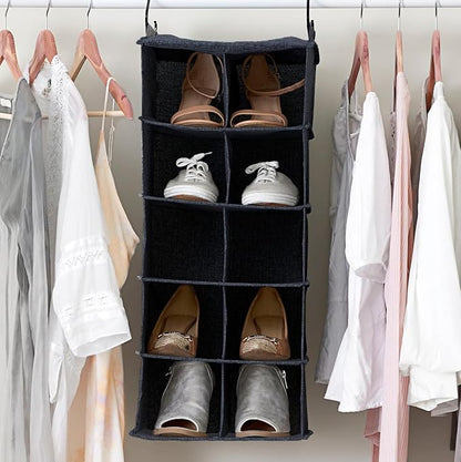 Household Essentials Hanging Cotton Blend and Plastic Closet Shoe Organizer with 10 Storage Compartments, Denim