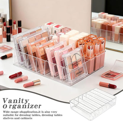 Makeup Organizer for Eyeshadow Palette and Lipstick Organizer, 7 Section Divided Makeup Palette Organizer for Lipstick Highlighter, Skincare Cosmetic Display Cases for Bathroom