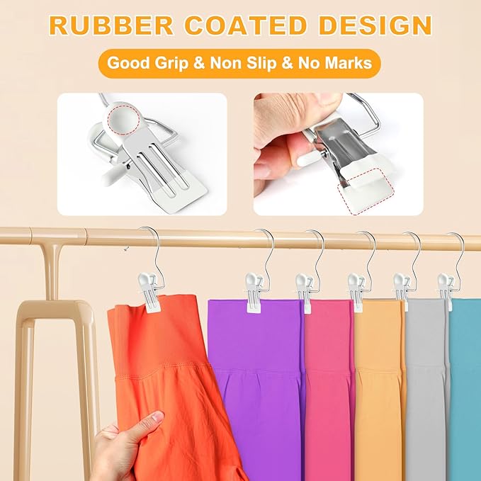 20 Pack Trouser Hangers w/Rubber Coated, Portable Hanger Clips for Travel, Leggings Organizer for Closet Space Saving, Holds Hats Boots Skirts Shorts Jeans (White)
