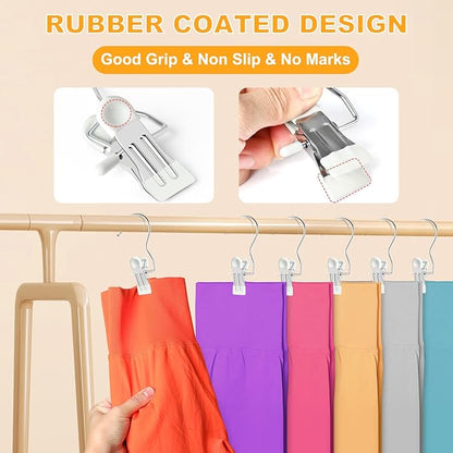 20 Pack Trouser Hangers w/Rubber Coated, Portable Hanger Clips for Travel, Leggings Organizer for Closet Space Saving, Holds Hats Boots Skirts Shorts Jeans (White)