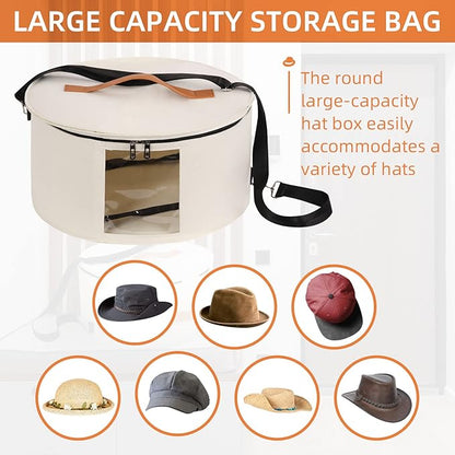 Hat Box Hat Storage Box 16'' x 8'' Travel Hat Box Hat Boxes with Lids Round Hat Boxes for Women Storage Hat Foldable Box for Travel Stuffed Animal Toy Storage Bin with Lid (White)
