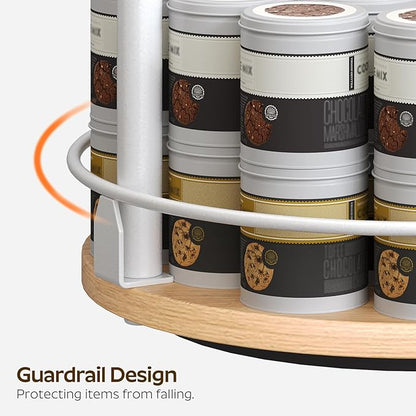 YATINEY Lazy Susan Organizer, Rotating Spice Rack, 2 Tier Spice Turntable Organizer, Industrial Turntable Spice Holder, for Kitchen Countertop, Compact and Versatile, White and Natural SR22WN