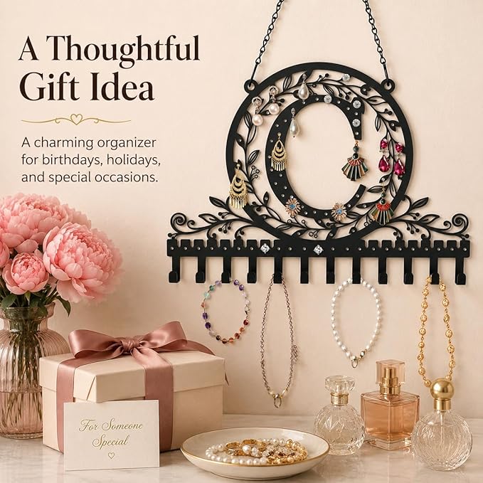Wall-Mounted Metal Earring Holder Hanging Jewelry Organizer for Earrings and Necklaces Space-Saving Wall Display with Hooks for Jewelry Storage (jewelry stand C)