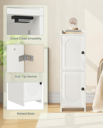 CHOEZON Toilet Paper Cabinet, Small Corner Floor Cabinet, Freestanding Toilet Paper Storage Cabinet with 2 Doors, Narrow Bathroom Cabinet, for Small Spaces, Bathroom, Living Room, Kitchen, White