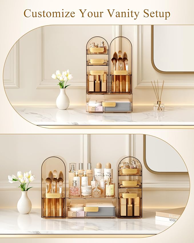 Makeup Organizer Countertop with Drawers & Lid, Skincare Organizer for Vanity, Large Cosmetic Organizer & Display Cases and Storage for Bathroom & Desktop. Perfect for Girl Women Mom Gifts