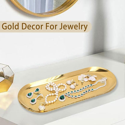 Gold Tray, Vanity Trays for Bathroom and Dresser Counter, 12" 2 Pack