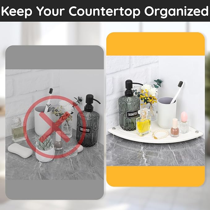 Segbeauty Fast Drying Corner Counter Shelf, 9.85in Instant Dry Corner Sink Organizer Diatomite Tray, Water Absorbent Tray for Bathroom Counter Decor, Side Countertop Organizer for Soap Dispenser