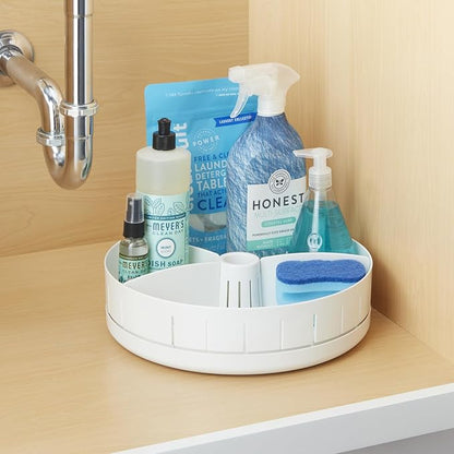 YouCopia SinkSuite Under Sink Turntable with Adjustable Dividers, Lazy Susan Organizer for Kitchen or Bathroom Storage, White