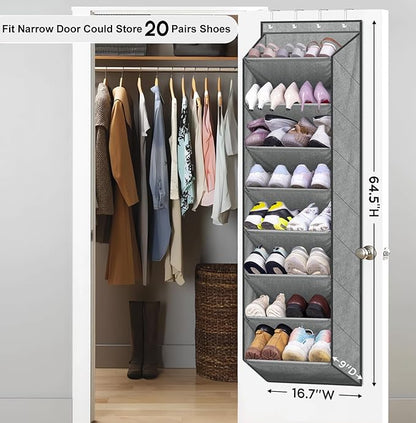 SLEEPING LAMB Over The Door Shoe Organizer for Closet with Large Deep Pockets, Narrow Shoe Rack for Door Hanging Boots Storage, Grey