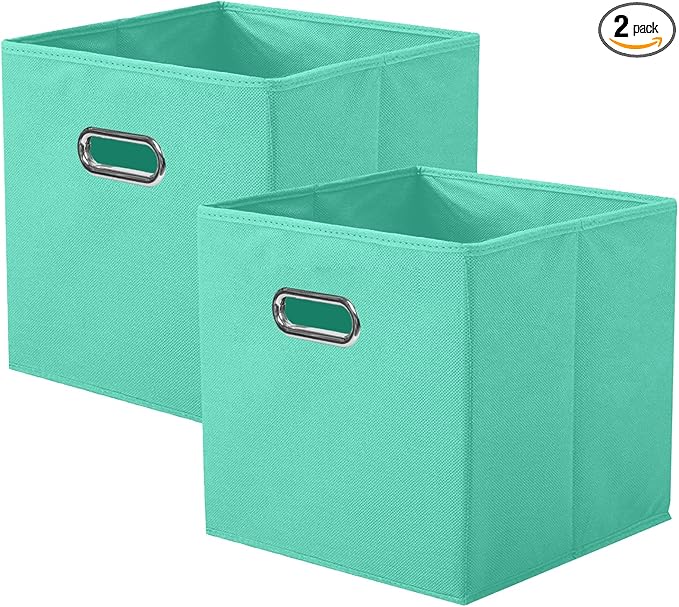 ShellKingdom Storage Bins, Foldable Fabric Storage Cubes And Cloth Storage Organizer Drawer with Metal Handle For Closet And Toys, 11 X 10.5 X 10.5 INCH, 2 Pack (Mint Green)