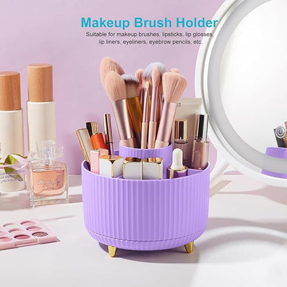 360 Rotating Plastic Desk Pen Organizer with 5 Slots, Dual-Purpose Art Supply Pencil Cup for Office, School, Home Light Purple