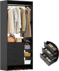 Aheaplus 2.5FT Closet System with 3 Drawers, 29.5’’ Closet Organizer, Wood Closet Organizer System, Walk-in Closet or Small Closets Wardrobe, Clothes Rack with Hanging Rods,-E6, Black