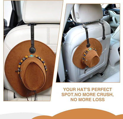 2-Pack Magnetic Cowboy Hat Holder for Truck, Leather Hat Rack Clip for Car Headrest, Travel Hat Hanger Organizer, Strong Grip Keeps Shape, Space-Saving Car Accessories ﻿