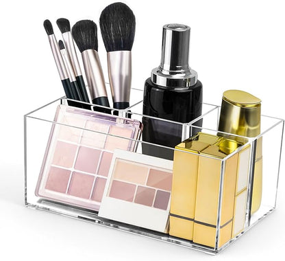 Vowcarol Clear Makeup Brush Holder Organizer, 4-Slots Vanity Makeup Organizer for Palettes and Brushes