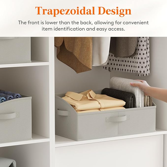 Lifewit Extra Large Trapezoid Closet Storage Bins for Shelf, 6 Packs Non-woven Closet Organizer Baskets with Handles, Foldable Clothes Containers Boxes for Clothing, Book, Purse, 23L, Light Gray