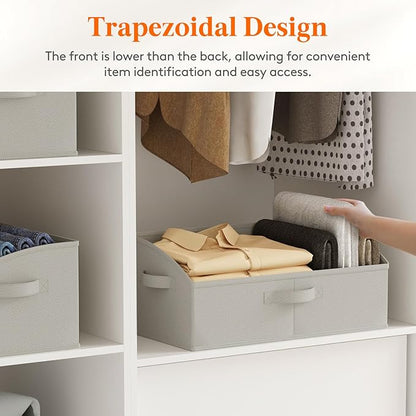 Lifewit Extra Large Trapezoid Closet Storage Bins for Shelf, 6 Packs Non-woven Closet Organizer Baskets with Handles, Foldable Clothes Containers Boxes for Clothing, Book, Purse, 23L, Light Gray