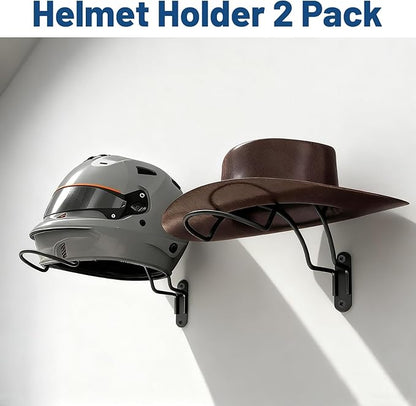 2 Pcs Helmet Wall Mount Display Rack, Metal Helmet Holder Wall Hanger Bracket, Motorcycle Helmet Rack with Mounting Screws for Football Baseball Equestrian Helmet & Hat Storage, Black