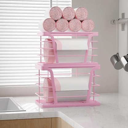 TIDIIABODE 2 Pack Pink Trash Bag Holder - Stackable Garbage Bag Dispenser with Bamboo Top, Kitchen Accessories & Decor, Wall Mount Storage for Kitchen, Home, Bathroom Decor & Gifts