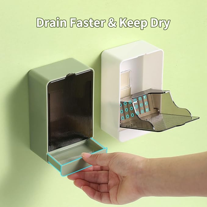 Soap Holder Dish Shower, 2 Pack Bar Soap Holder with Drainage, Self Draining Soap Holder, Wall Mounted Soap Box Tray Container for Bathroom, Bathtub Kitchen Sink, No Drilling, 4 Adhesive Include