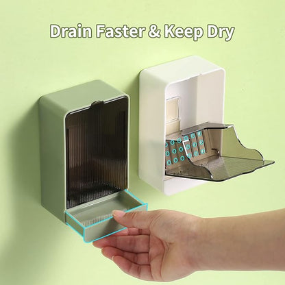 Soap Holder Dish Shower, 2 Pack Bar Soap Holder with Drainage, Self Draining Soap Holder, Wall Mounted Soap Box Tray Container for Bathroom, Bathtub Kitchen Sink, No Drilling, 4 Adhesive Include