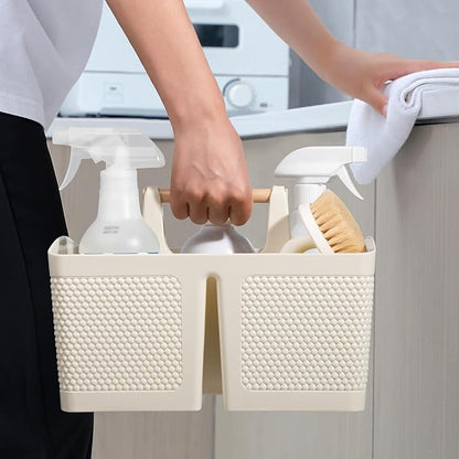 rejomiik Portable Shower Caddy Basket Plastic Cleaning Caddy Organizer Storage Tote with Handle for Bathroom, College, Dorm Room Essentials, Cream