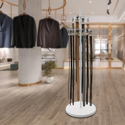 Floor Standing Belt Display, Tie Rack Floor Mounted Belt Hanger Belt Display Shelf Purse Hanger Stand Scarf Stand Adjustable Feet for Home, Boutiques, Clothing Stores, Retail Stores (White)