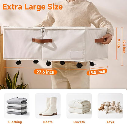 60L Large Under Bed Storage with Wheels Pack of 2, Underbed Shoe Container Bin with Clear Lid Cover, 10.5 Inches Rolling Under Bed Drawer Storage Bag Basket for Boots Quilt Sweater - White