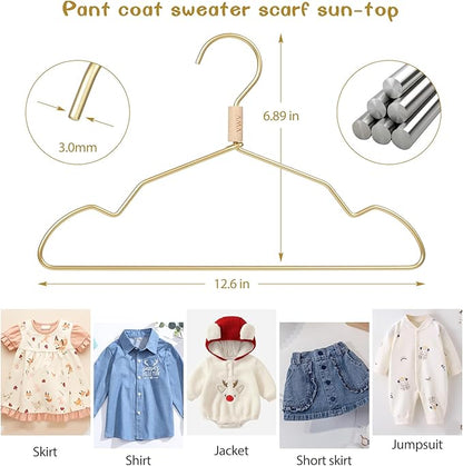 VWV Gold Aluminum Hangers, 20 Pack Baby Hangers，12.6 Inch Children Baby Hanger, Sturdy Metal Children Clothes Hangers for Wardrobe, Space-Saving Toddler Hanger