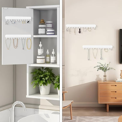 Necklace Holder - Hanging Jewelry Organizer, Self-Adhesive Wall Mounted for Necklaces, Bracelets, 2 Pack, White