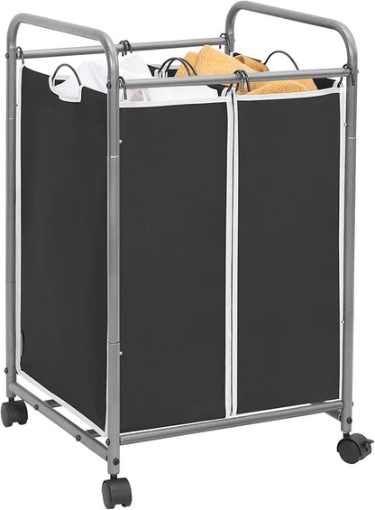 STORAGE MANIAC Laundry Sorter 2 Section, 90 L Gal Laundry Hamper with Wheels, Clothes Basket Separator Sorter, 2 Bag Clothes Cart with Wheels and Removable Bags for Closet, Dorm, Collage, Black
