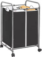 STORAGE MANIAC Laundry Sorter 2 Section, 90 L Gal Laundry Hamper with Wheels, Clothes Basket Separator Sorter, 2 Bag Clothes Cart with Wheels and Removable Bags for Closet, Dorm, Collage, Black