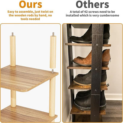 LUCKNOCK Vertical Shoe Rack, 8-Tier Tall Narrow Shoe Organizer for Entryway, Closet, Dorm & Small Spaces, Freestanding Wooden Shoe Shelf Tower for Boots, Sneakers, Heels. (Walnut)