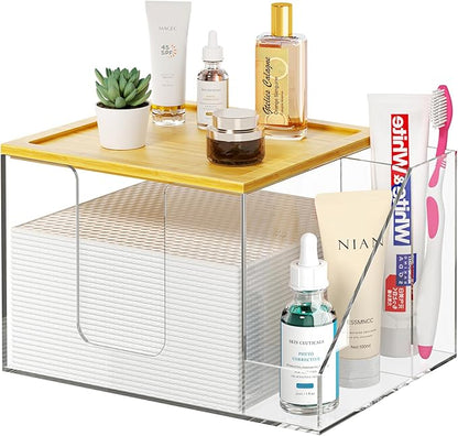 VITVITI Disposable Face Towel Holder Box, Acrylic Clean Skin Club Facial Towel Container, Large Disposable Face Towels Storage for Bathroom Vanity Makeup, Clear