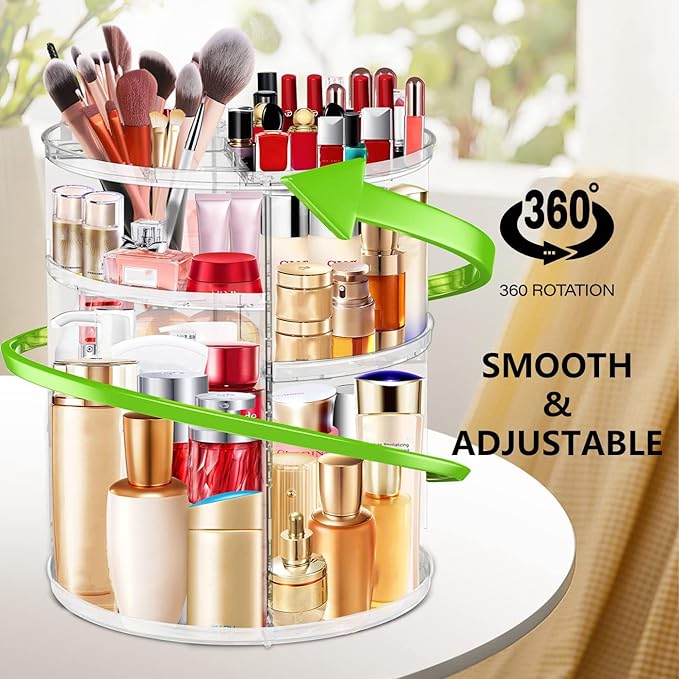 360 Rotating Makeup Organizer, Large Capacity Cosmetics Organizer for Perfume Holder Organizer Countertop DIY Spinning Makeup Organizer Fits Makeup Brushes Lipsticks Clear (White)