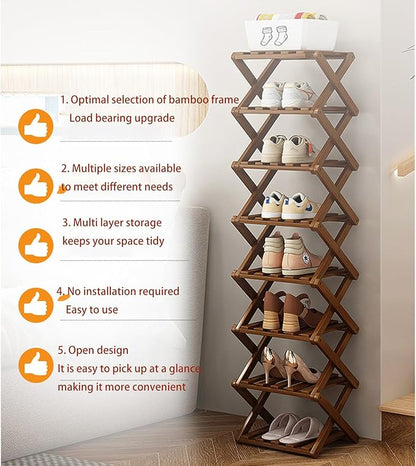 Shoe Racks, Bamboo Foldable Shoes Organizer Free Standing Shelf for Entryway, Closet, Bedroom, Hallway, | Natural | Functional | Multifunctional Shoe Rack ([Wood Color] 6 Layers)