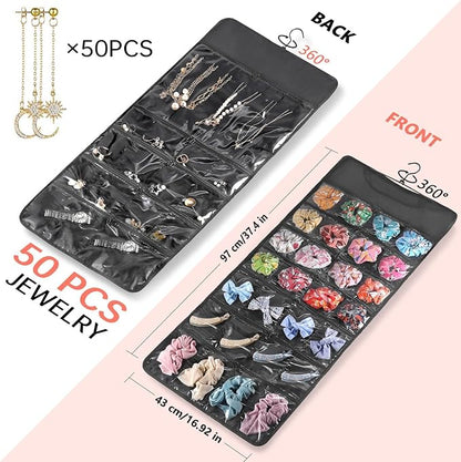 FOREGOER Hanging Jewelry Organizer Double Sided 43 Pockets Large Necklace Earring Accessory Holder Organizer(Black)