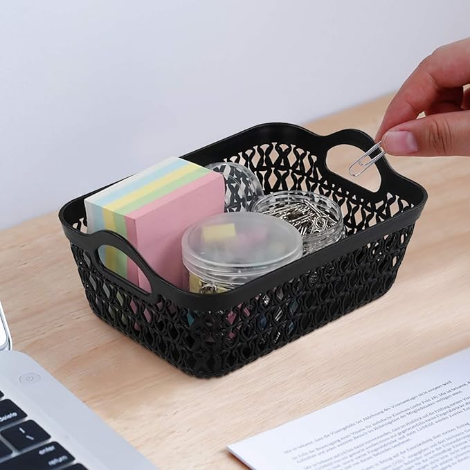 Small Plastic Desktop Storage Basket Tray, Black, 12 Packs