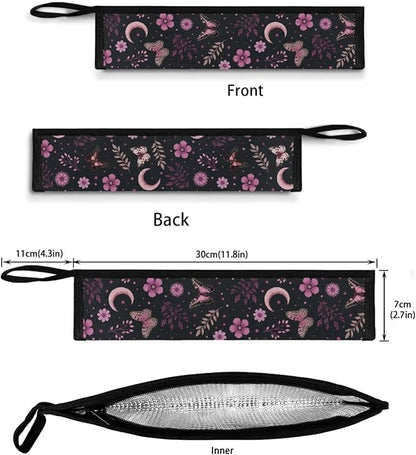 COEQINE Black Utensil Holder Case for Fork Spoon Knife Organizer,Pink Buttterfly Moon Leafproof Travel Spoon Case With Handles Machine Washable Portable Cutlery With Zipper