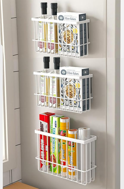 3 Piece Kitchen Cabinet Door Storage Box,Self Adhesive Wall Mounted Storage Boxes,Wardrobe/Bathroom/Refrigerator Small Items Organizer Storage Box (White3)